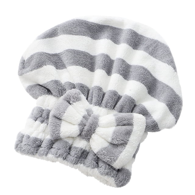 Yhmxh Gorro secador de pelo de terciopelo con lazo, toalla absorbente de microfibra para secar la cabeza, toalla de secado, gorro de ducha de princesa a rayas