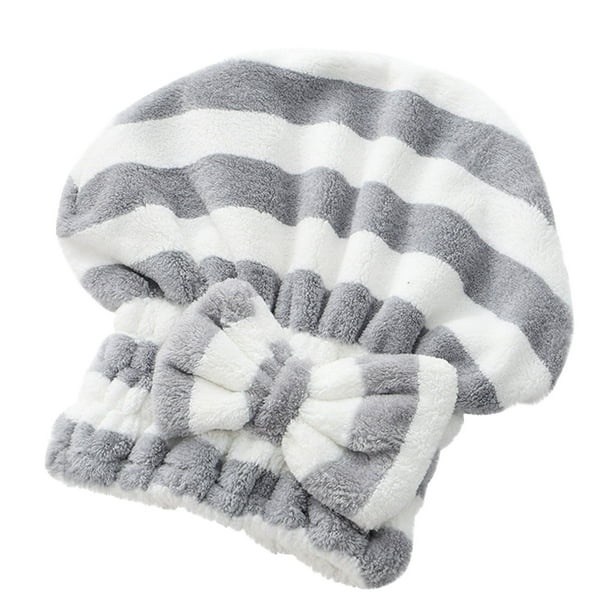 Microfibra Toalla de Pelo Terciopelo Arco Secador de Pelo Gorra, Cabeza de Secado Absorbente de Fibra Ultrafina Envuelta en Toalla de Secado de Toalla, Princesa Rayada Gorra de Ducha Envoltura de Toal