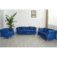 thumbnail image 6 of Pemberly Row 3-Pcs Living Room Set Velvet Sofa Set & Golden rivets-Blue, 6 of 6