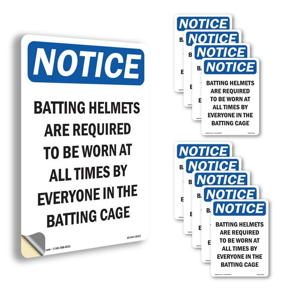 Batting Helmets Are Required To OSHA Notice Vinyl Decal Label 7 Inch x 5 Inch - 10 Pack