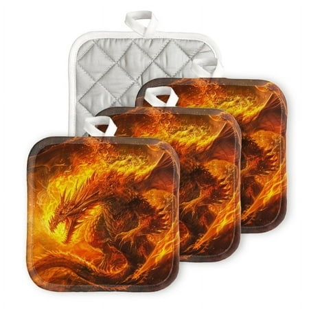 

BaHomeck Pot Holders 4pcs dacron Made Square heat-resisting mat Machine Washable for Kitchen Oven Hot Pads 6.7inch*6.7inch Fantasy Painting Of Enormous Majestic Dragon Made Out Of Fire