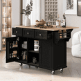 thumbnail image 6 of Tcbosik Kitchen Island with Drop Leaf Top on Wheels, Rolling Island Cart with Adjustable Shelf, 2 Doors and 3 Drawers, Mobile Storage Cabinet with Towel Holder and Spice Rack, Black, 6 of 11