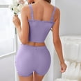 thumbnail image 4 of Yteetum Pajama Sets for Women 2 Piece Summer Sleeveless Spaghetti Strap Lace Trim Cami Crop Tops and Ruffle Shorts Lounge Sets Casual Solid Comfy Soft Sleepwear Pjs Two Piece Outfits, 4 of 6
