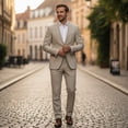 thumbnail image 3 of HBDesign Men's 2 Piece Linen Suit Slim Fit Summer Wedding Business Casual Blazer Pants Set, 3 of 7