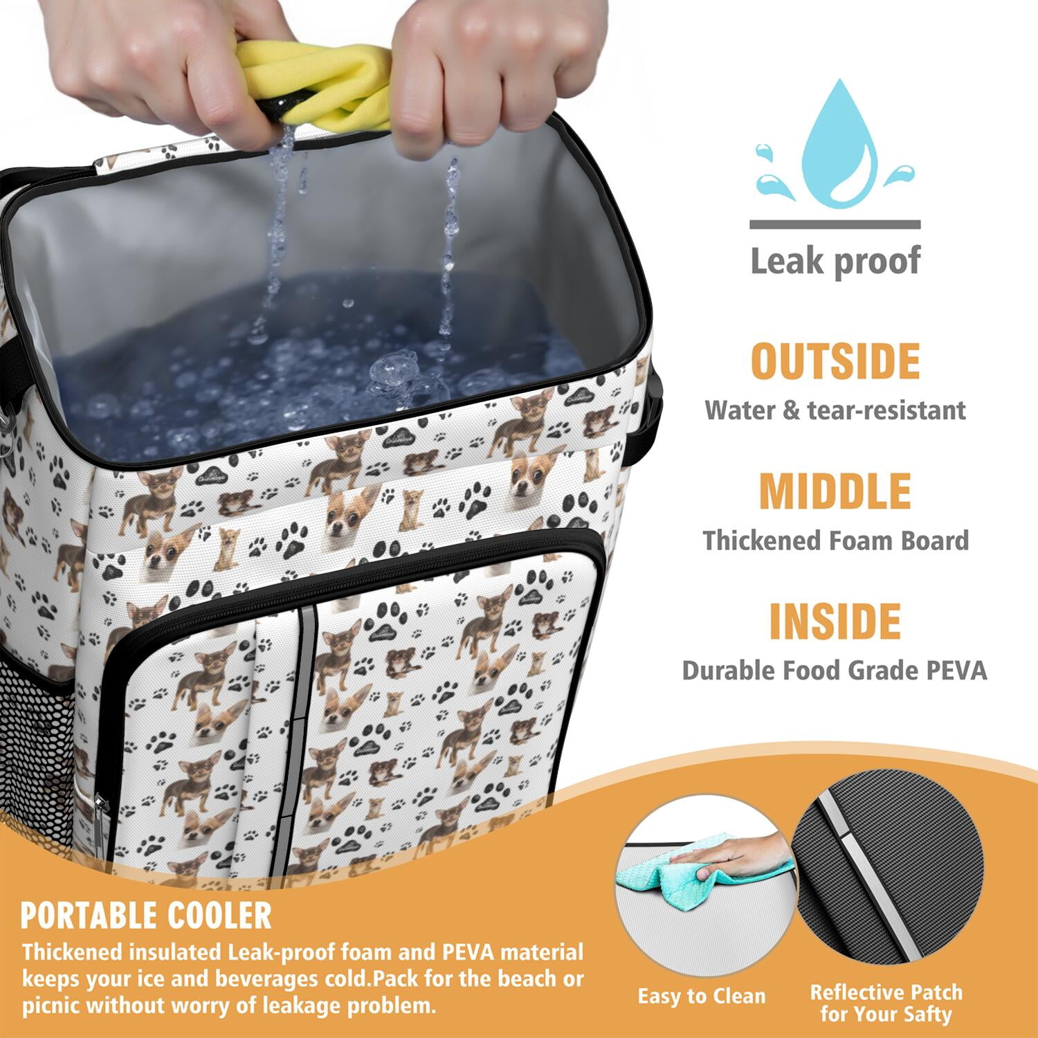 Travel Cooler Bag - Chihuahua and Footprints Camping Beer Cooler Backpack with Bottle Opener- Waterproof Insulated Picnic Backpacks - Cooler Bag for Beach