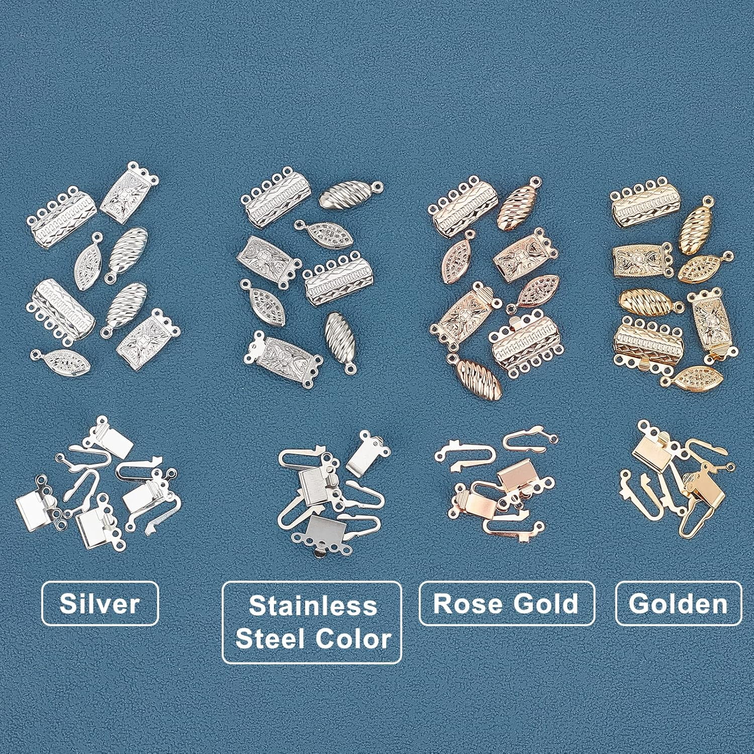 32 Sets Multi-Strand Clasps 4 Styles Box Clasps 4 Colors Layering