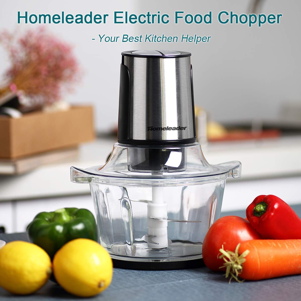 Food Chopper, Homeleader 400W 8Cup Electric Food Processor, Fast & Slow 2 Speeds, 2L BPAFree Food Chopper, Homeleader 400W 8Cup Electric Food Processor, Fast & Slow 2 Speeds, 2L BPAFree