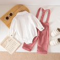 thumbnail image 6 of Rggeeun Baby Boys' Clothing Sets Bow Button Down Long Sleeve Lapel Collar Bodysuits & Cute Plaid Graphic Overalls 2 Piece Outfits Fall Matching Sets Streetwear Versatile,Red,0-3 Months, 6 of 9