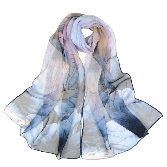 ERDOUY Elegant Personalized Scarf, Summer Sunscreen Scarf, Beach Scarf, Lotus Pond Moonlight Thin Scarf (Light Blue)