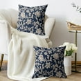 thumbnail image 3 of Vintage Floral Block Print Pillow Covers 16x16 Set of 2 Navy Blue Brown Cream Flower Pattern Rustic Old Style Decorative Throw Pillow Cases Outdoor Farmhouse Decoration for Sofa Couch Bed, 3 of 6