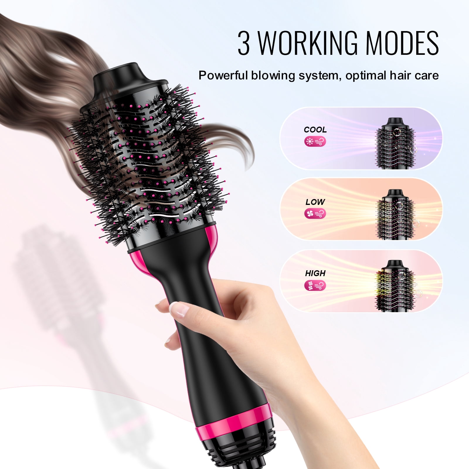 KFFKFF Hair Styling Blow Dryer Brush, 4-in-1 Ionic Hair Enhancer with Electroplated Titanium & 2.95" Ceramic Coated Oval Barrel, Dual Voltage 110V/240V Heat Styling Brush for Home, Salon, and Travel
