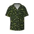 thumbnail image 2 of Lafuoo Green Branch Olive Pattern Men's Cuban Collar Short Sleeve Shirt, Button-Down Resort Beach Pocket Shirt-Large, 2 of 7