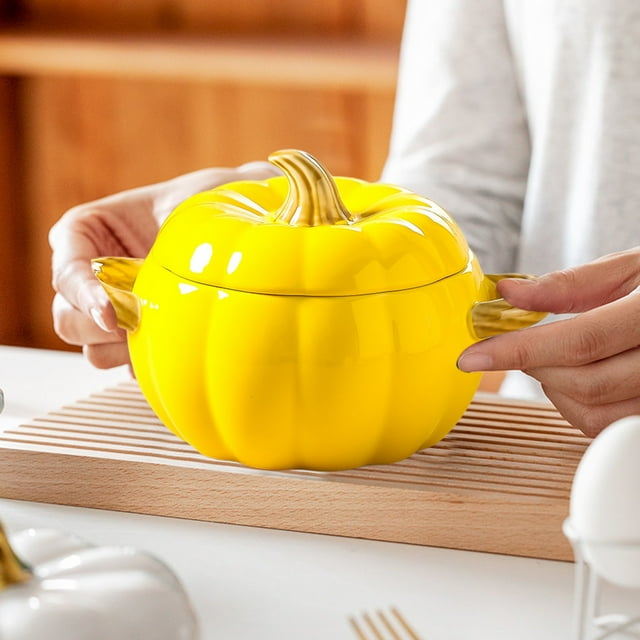 Halloween Ceramic Pumpkin Tableware Bowl | Unique Festive Orange Red Yellow Pink Design | Durable High-Quality Ceramic for Milk Oatmeal Breakfast | Holiday Gift Idea | Versatile Kitchen Decor