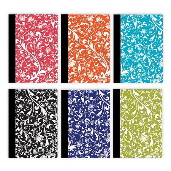 BAZIC Floral Poly Cover Composition Book 80 Sheet 5"x7", Assorted Color, 6-Pack
