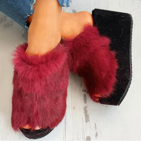 

Tangnade women shoes Women s Ladies Fashion Casual Peep Toe Platforms Shoes Slippers Wedges Sandals Wine 39