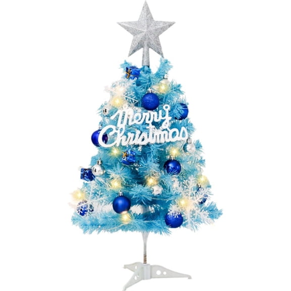 Mini Christmas Tree with Lights, Small Blue Christmas Tree, Tabletop Artificial Xmas Tree with LED Light for Christmas Decoration Home Decor