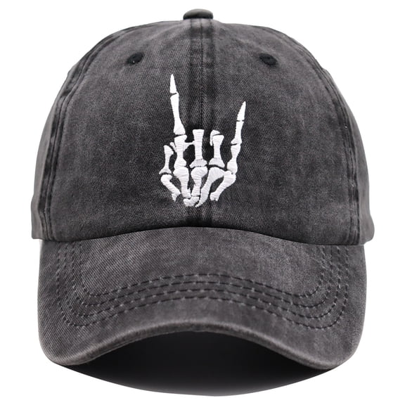 OASCUVER Skeleton Hand Adjustable Wash Distressed Denim Hat