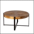 thumbnail image 5 of 33.46"Retro drawing technology Splicing Round Coffee Table,Fir Wood Table Top with Black Cross Legs Base, 5 of 9