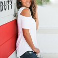 thumbnail image 4 of Mode d'Été Femmes V-Cou-Collège CROSS-SHOULDER Manches Courtes T-Shirt en Vrac, 4 of 8