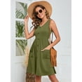 thumbnail image 2 of Chiclily Women Summer Dresses Sleeveless Casual Loose Swing Button Down Midi Dress with Pockets, Olive Green L, 2 of 6