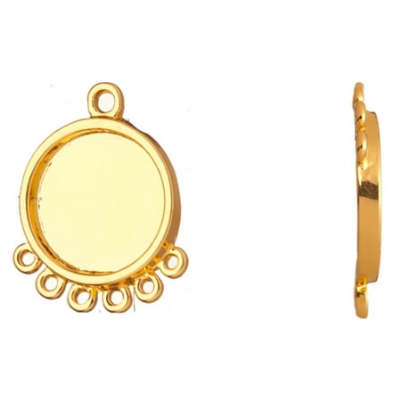 - Link/Connector, 16K Gold Finished 6 Loops Round Bezel Cup Setting Link/Connector 22x18mm With 13mm Cabochon Setting