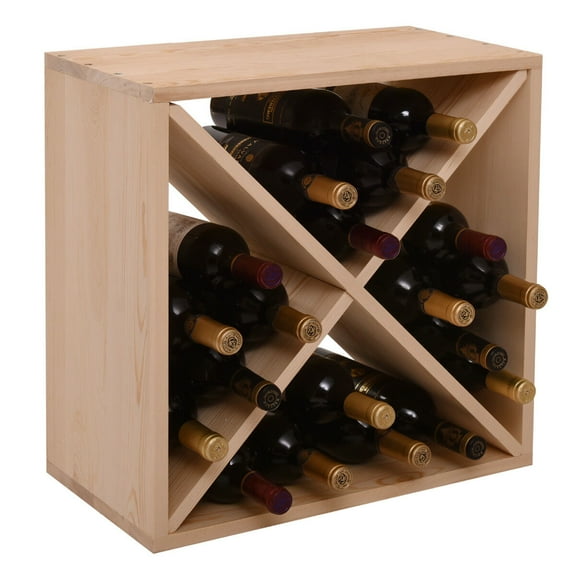 Canddidliike 24 Bottles Holder Wine Rack, Solid Wood Stackable Storage Cube Tabletop Champagne - Rustic Wood