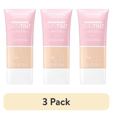 (3 pack) COVERGIRL Clean Fresh Nourishing Skin Tint, Dewy Finish, Fair, 1 fl oz (Packaging May Vary)
