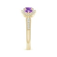 thumbnail image 4 of ANGARA Natural Floating Three Stone Amethyst Ring with Diamond Halo in 14K Yellow Gold for Women (Size-5mm) | February Birthstone, Anniversary, Jewelry Gift for Women | Natural Amethyst Ring, 4 of 9