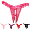 thumbnail image 6 of Fulorrnie Lace Trimmed Crotchless Women's Panties Pearl Accents Sheer Breathable Underwear for Sexy Everyday Wear, Hot Pink, One Size, 6 of 6
