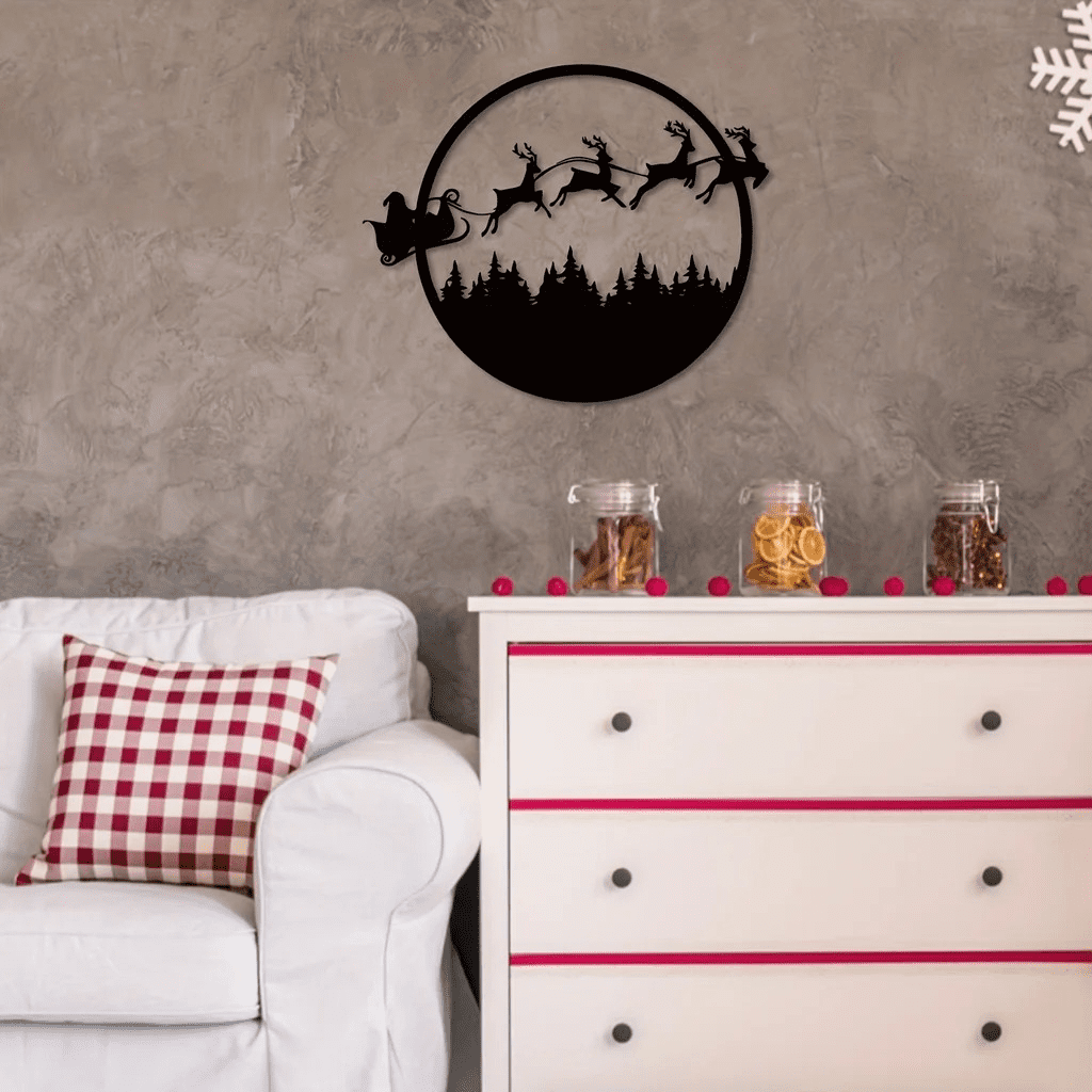Halloween Christmas Double Sided 24 Inch Metal Wall Sign Reversible Seasonal Hanging Decor