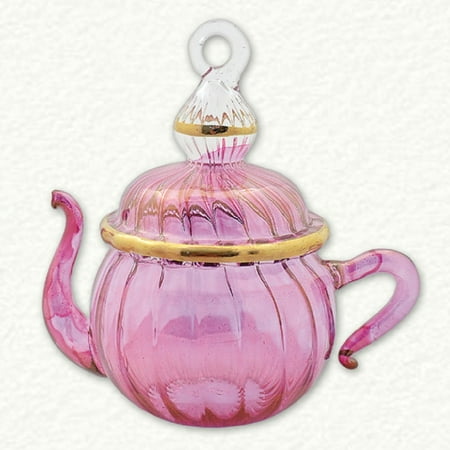 Pink Swirl Teapot Egyptian Glass Christmas Tree Ornament Made in Egypt