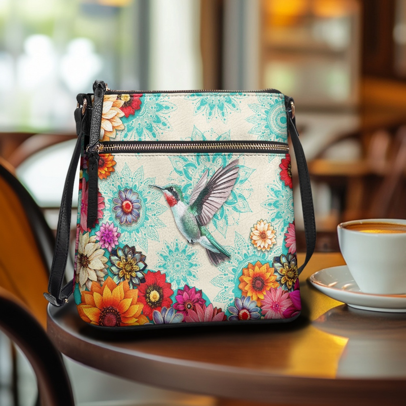 ZUXONGSY Boho Mandala Hummingbird Daisy Flower Print Shoulder Bag for Women PU Multiple Pockets Bag Satchel Casual Sling Hobo Bag Travel Purse with Adjustable Strap for Shopping Business
