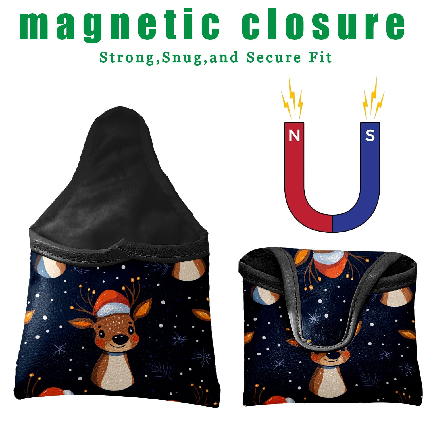 Golf Mallet Putter Cover Premium Leather Waterproof Golf Putter Head Cover with Magnetic Closure Cute Elk
