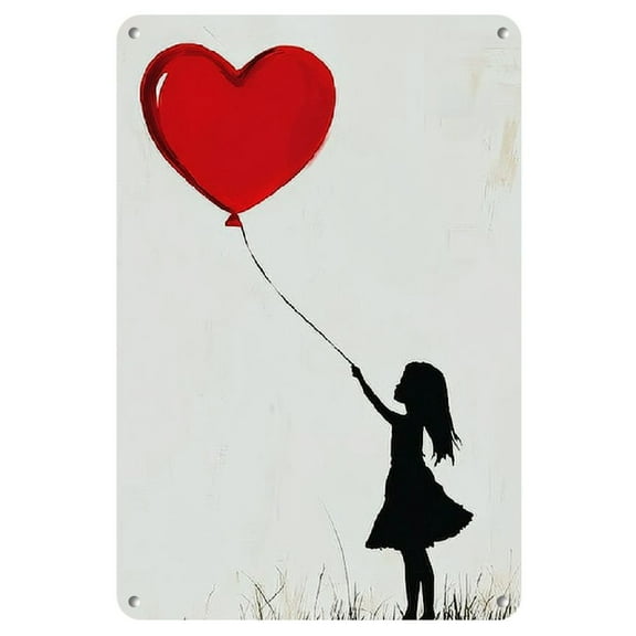 Charming Girl with Red Heart Balloon Iron Wall Art, 8x12 inches - Perfect for Bedroom & Living Room Decor, Ideal Holiday Gift, Perfect for Room Decor