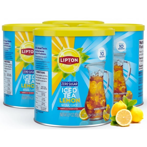 Lipton Diet Iced Tea Mix, Lemon, Sugar-Free Black Tea Mix, Makes 10 Quarts (Pack of 4)