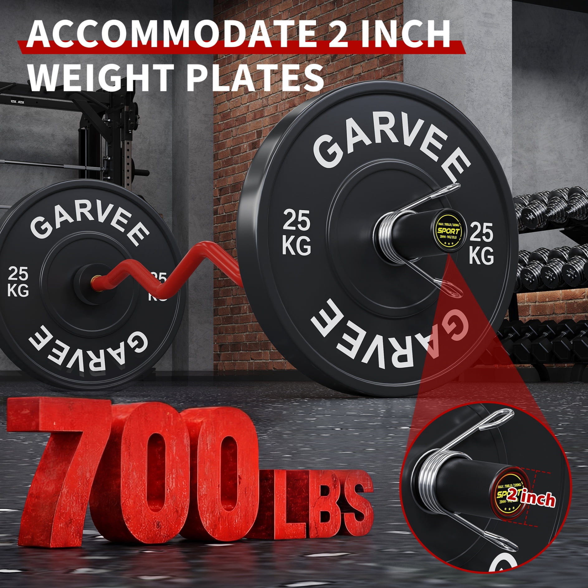 GARVEE 47" Olympic EZ Curl Weight Bar,Non-Slip,700 lb Capacity,Red Barbrll for Strength Training,1-Count
