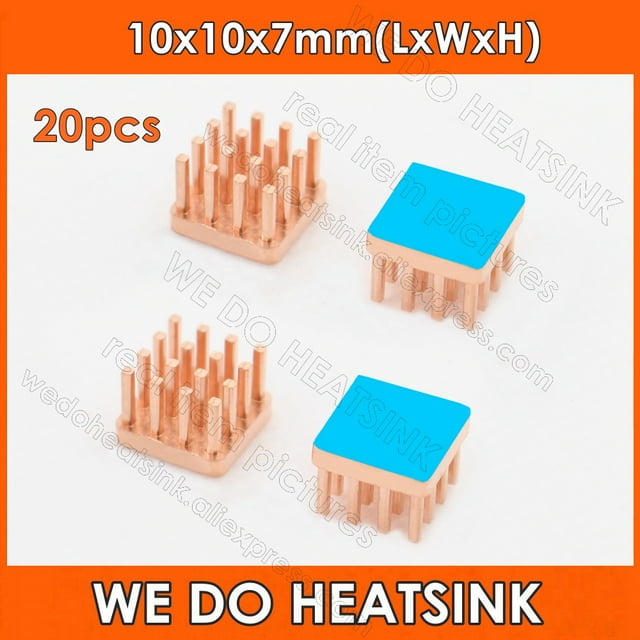 20pcs 10x10x7mm Square Pure Copper Pin Fins Heatsink Radiator Cooler With Thermal Tape For Electronics IC CPU AMD With Pad