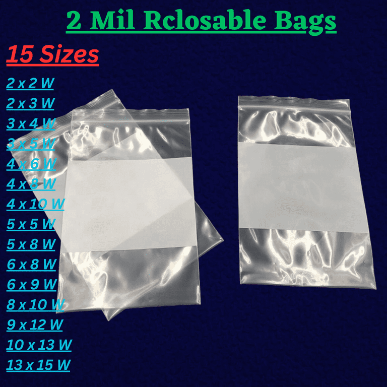 100 Pack White Block Clear Poly Zip Lock Bags 9 x 12 2 Mil