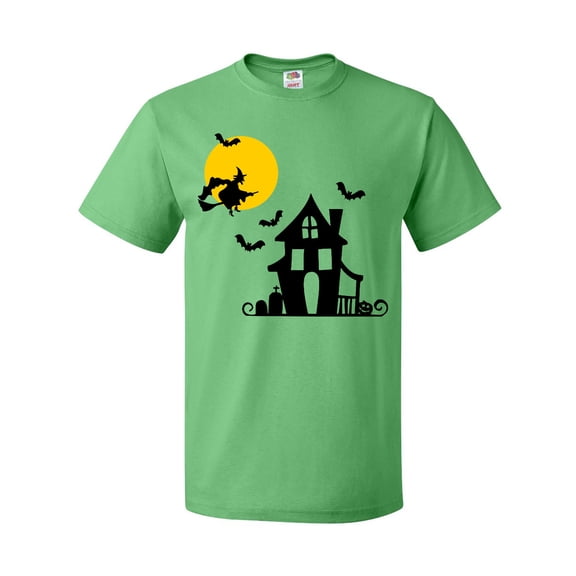 Inktastic Halloween Haunted House Witch and Bats T-Shirt