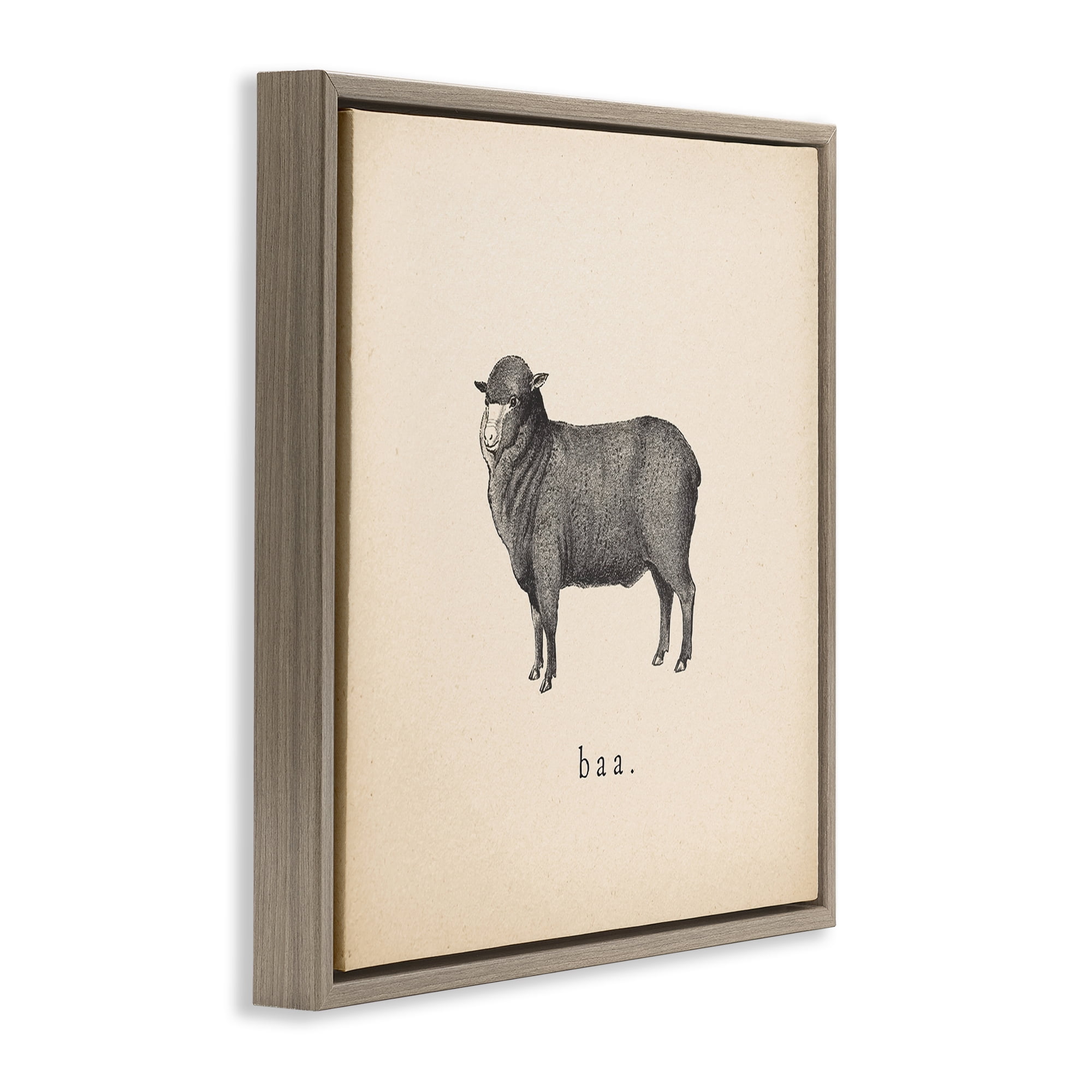 Stupell Industries Baa Farm Sheep Sounds Animals Painting Brown Floater Framed Canvas Art Print Wall Art, 18 x 18
