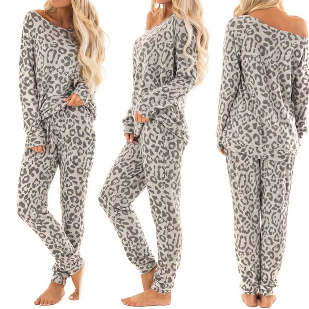 Unbrand 2pcs Women Tracksuit Leopard Print Pants Sets Leisure Wear