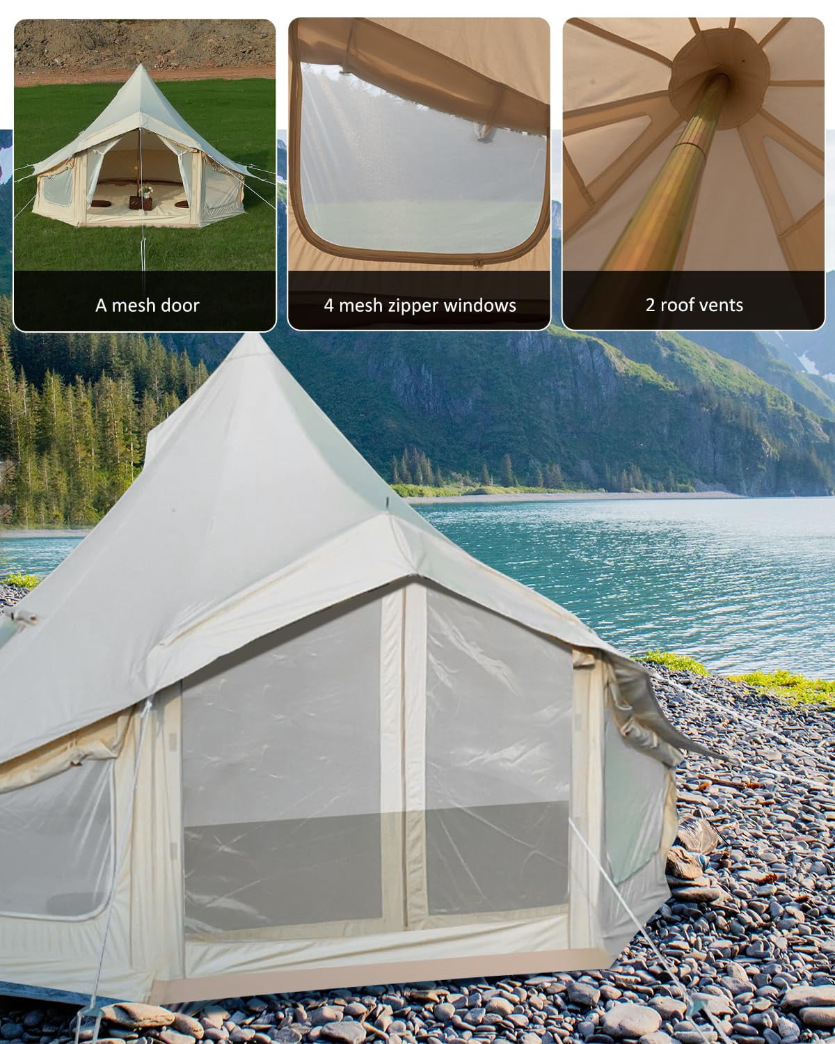 Huloretions Canvas Bell Tent & Screen House Tent Pop-Up for 2-10 People, Portable Tent Camping Canopy with Vents Doors, Carry Bag for Outdoor Activities