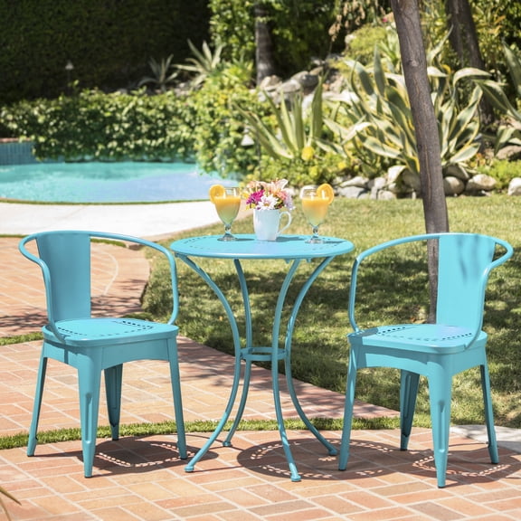 Teal 3-piece iron set / Outdoor dining area / Stylish and long-lasting option