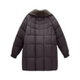 thumbnail image 4 of Women's Mid-Length Sherpa Lined Coat, Notch Lapel Long Jacket, Loose Fit Plus Size Winter Parka, Thickened Cotton Padded Overcoat, Comfortable Warm Outerwear Brown S, 4 of 5