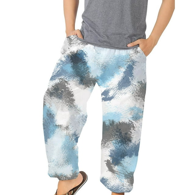 VSSSJ Trousers Blommers for Men Fitted Tropical Print Elastic Waist ...