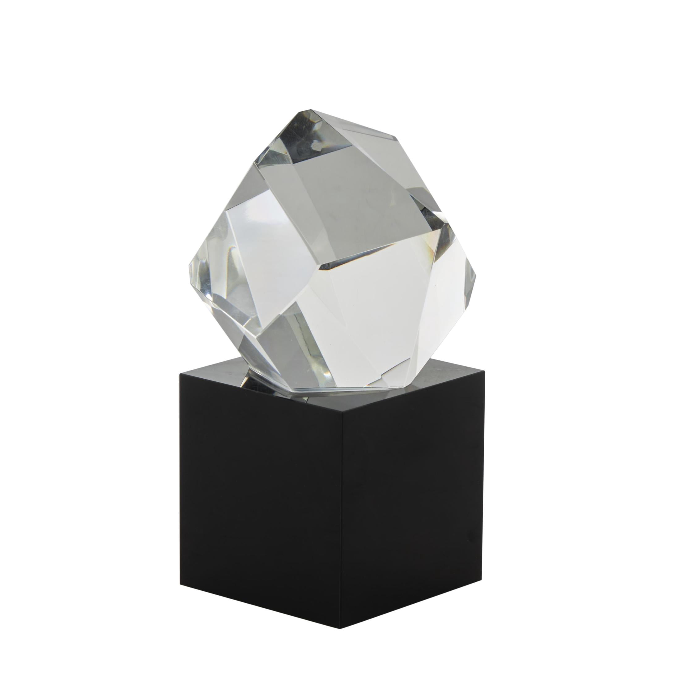 4" x 7" Clear Glass Cut Stone Inspired Geometric Sculpture with Black Base, by DecMode