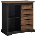 thumbnail image 1 of Modern Farmhouse Sliding Slat-Door Accent Cabinet in Black/Rustic Oak, 1 of 5