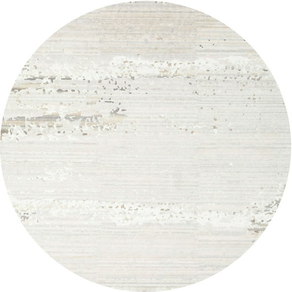 Ahgly Company Indoor Round Contemporary Dark White Beige Solid Area Rugs, 6' Round