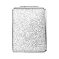 Unique Bargains 1 Pc Women Rectangular Double-sided Makeup Mirror for Travel Silver Tone Aluminum Mirror PU Leather
