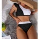 thumbnail image 3 of Bikini de un hombro para mujer, conjunto de Bikini de talle alto elástico con bloqueo de Color, ajustado, para fiesta de natación, blanco y negro XL, 3 of 5